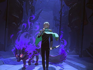 Arthur Leywin with Shadow Wolf in Dark Fantasy Hall HD wallpaper