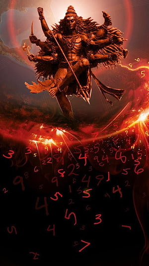 Shiva Tandav Mahakal: Multi-Armed Warrior God in Fiery Cosmic Destruction HD phone wallpaper