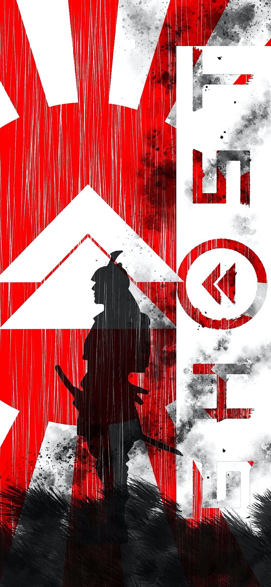 Ghost of Tsushima Silhouette Artwork with Red and White Grunge Design HD phone wallpaper