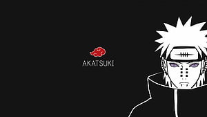 Pain from Akatsuki in Naruto with red cloud logo on a dark minimalist background HD wallpaper