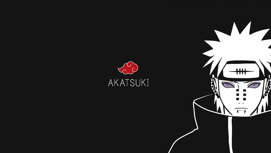 Pain from Akatsuki in Naruto with red cloud logo on a dark minimalist background HD wallpaper