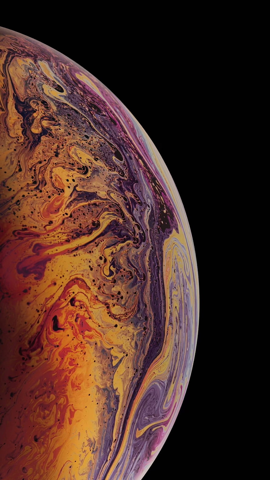 Vibrant Marbled Planet Surface with Swirling Orange and Purple Hues Against Black Space HD phone wallpaper