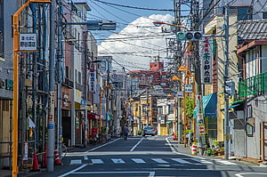 Narrow Japanese Street Scene With Tangled Power Lines And Traditional Shopfronts HD wallpaper