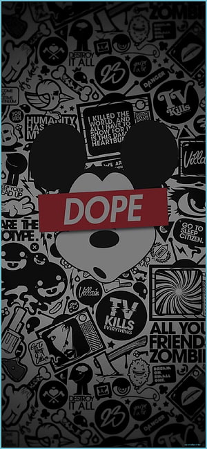 Mickey Mouse Dope Streetwear Graphic with Doodle Background HD phone wallpaper