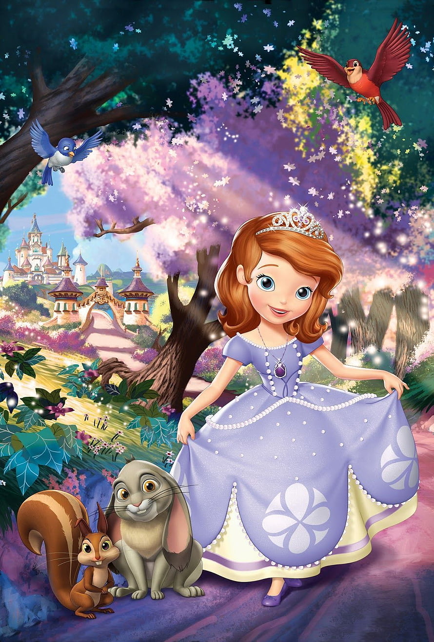 Princess Sofia in Lavender Gown with Bunny and Squirrel in Enchanted Garden HD phone wallpaper