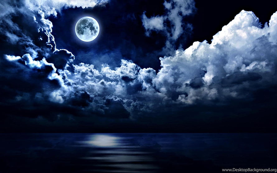 Full Moon Illuminating Dramatic Night Sky Over Calm Ocean Waters HD wallpaper
