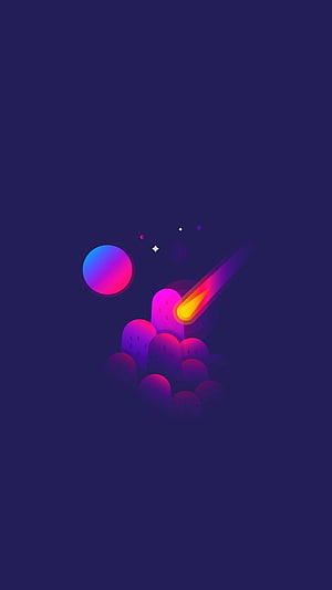 Minimalist Space Scene with Meteor and Alien Planet on Dark Background HD phone wallpaper