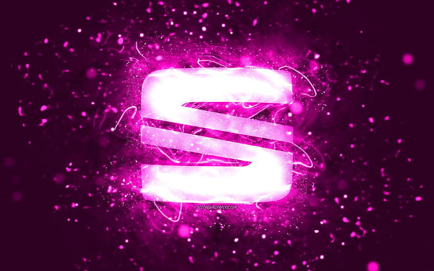 Glowing SEAT Car Brand Logo With Neon Purple Energy Burst And Sparkling Abstract Background HD wallpaper