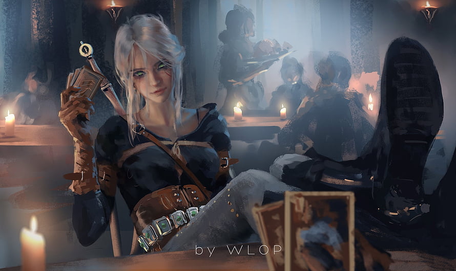 Ciri from The Witcher in a Candlelit Tavern by WLOP Fantasy Digital Art HD wallpaper