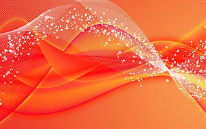 Vibrant Orange Abstract Waves with Flowing Lines and Sparkling Particle Effects HD wallpaper