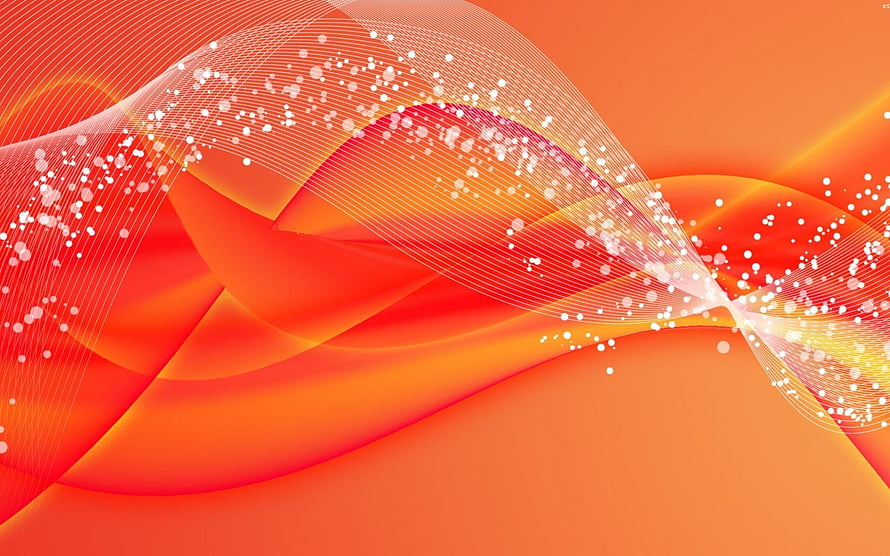 Vibrant Orange Abstract Waves with Flowing Lines and Sparkling Particle Effects HD wallpaper