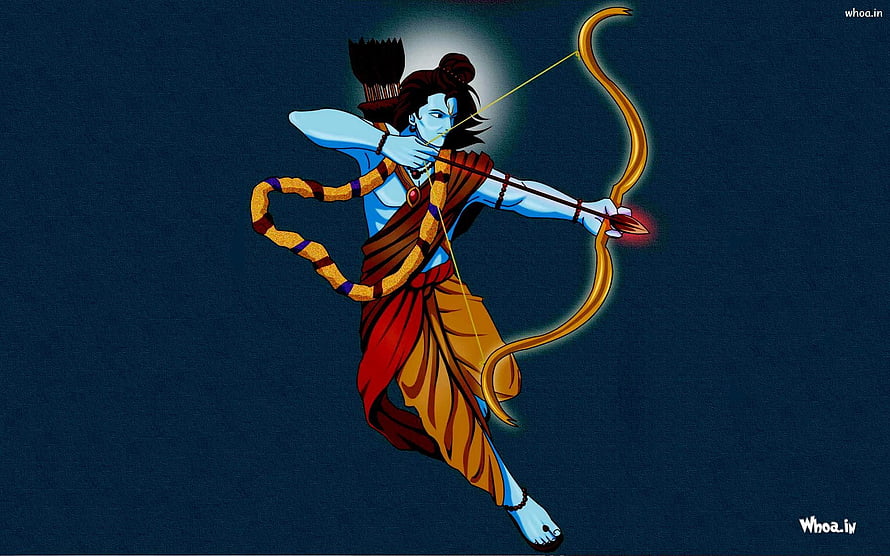 Lord Rama Archery Illustration With Blue Skin And Golden Bow HD wallpaper
