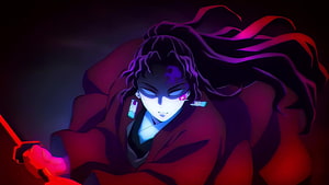 Yoriichi Tsugikuni from Demon Slayer in Dramatic Red and Purple Lighting HD wallpaper