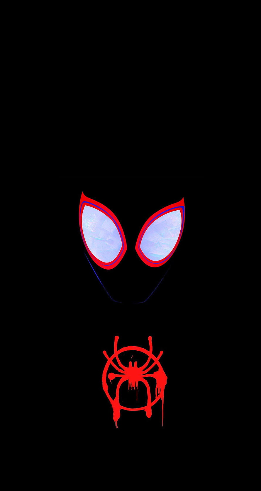 Miles Morales Spider-Man Mask Eyes and Spider Logo on Black Background, Miles Morales Logo HD phone wallpaper