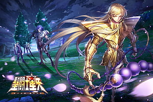 Saint Seiya Virgo Shaka in Golden Cloth with Purple Prayer Beads HD wallpaper