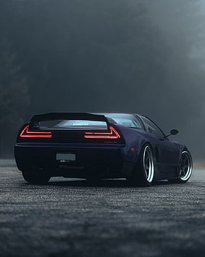 Acura NSX Rear Three-Quarter View with Stance Wheels and LED Taillights in Moody Atmosphere HD phone wallpaper