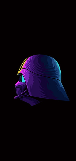 Star Wars Darth Vader Helmet in Neon Purple and Cyan Vector Art on Black Background HD phone wallpaper