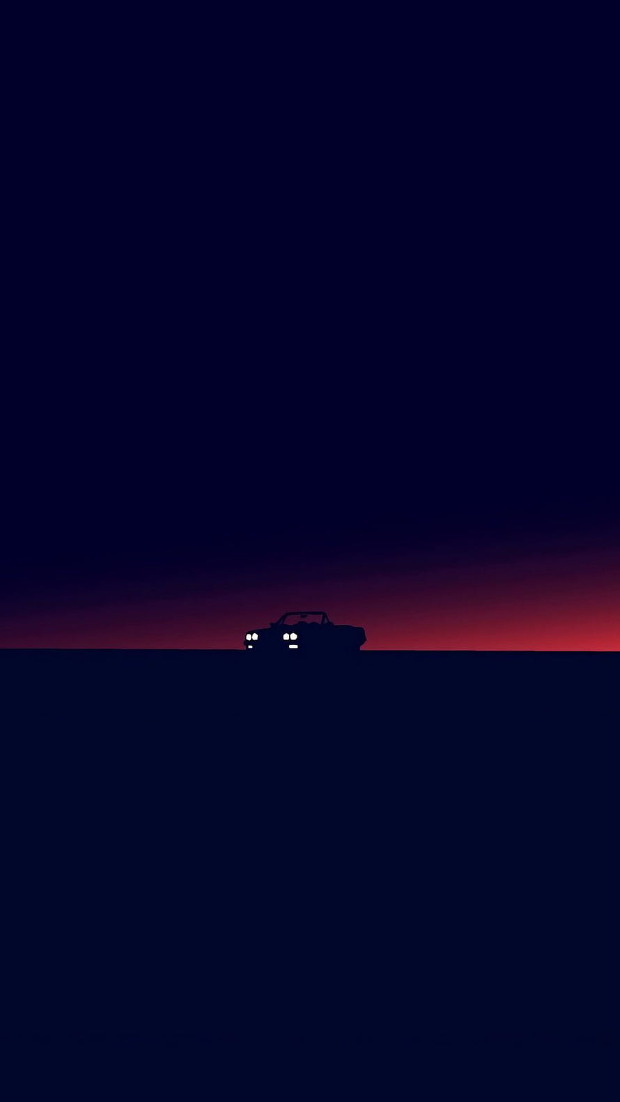 Minimalist car silhouette against a dark twilight horizon with a red glow HD phone wallpaper