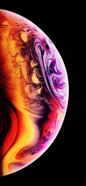 Vibrant Swirling Abstract Sphere with Fiery Orange and Purple Hues on Black Background HD phone wallpaper