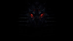 Menacing Dark Robot Face With Glowing Red Eyes In Shadow HD wallpaper