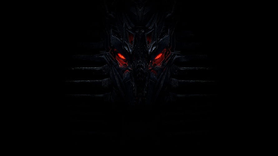 Menacing Dark Robot Face With Glowing Red Eyes In Shadow HD wallpaper