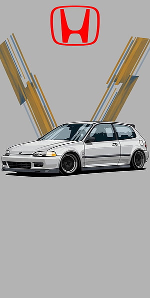 Honda Civic EG Hatchback Digital Illustration with Red Logo and Geometric Background HD phone wallpaper