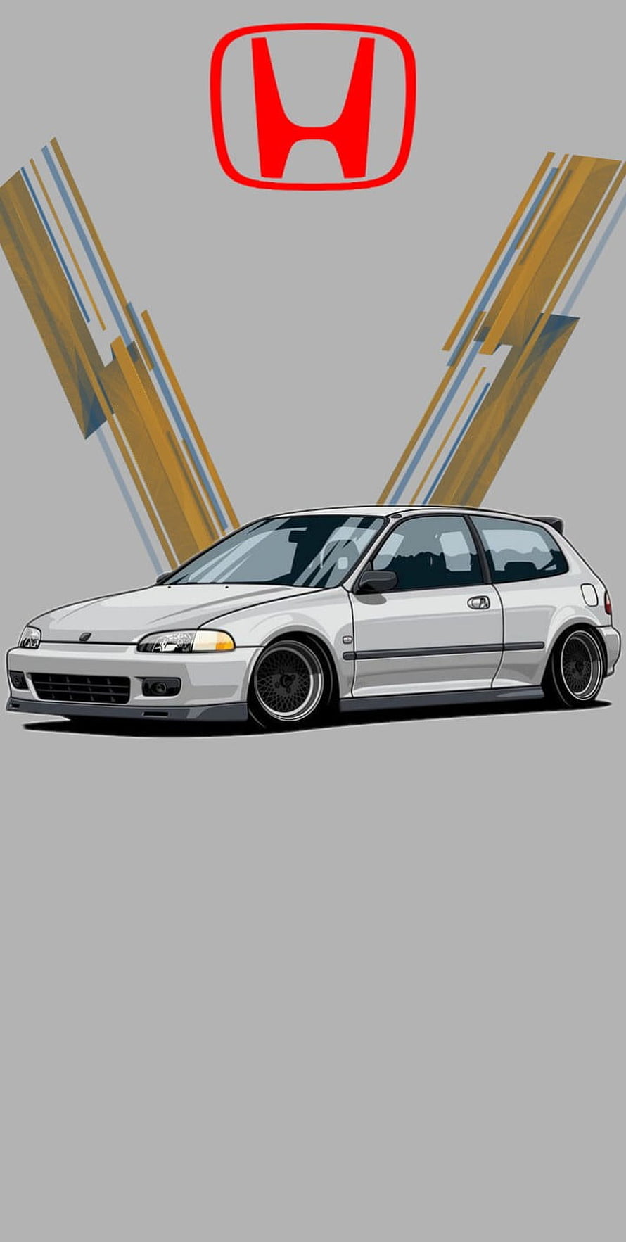 Honda Civic EG Hatchback Digital Illustration with Red Logo and Geometric Background HD phone wallpaper