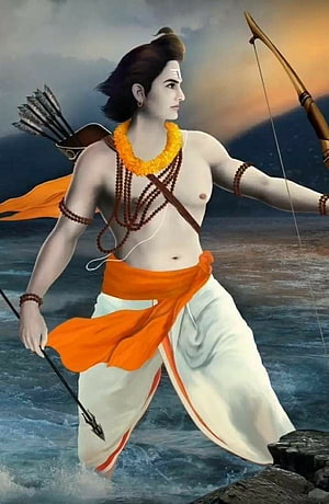 Lord Rama Archery Artwork with Bow and Arrows in River HD phone wallpaper