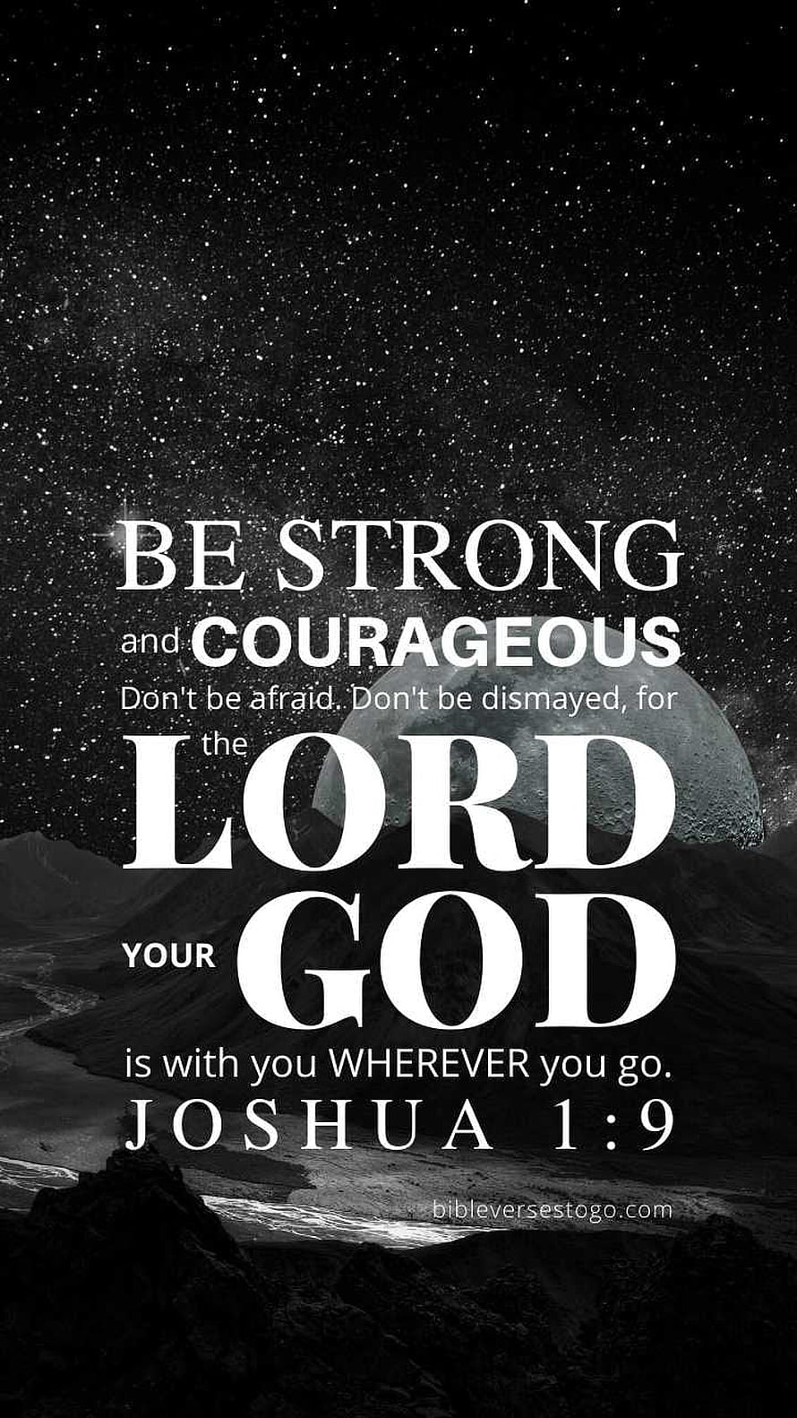 Joshua 1:9 Be Strong and Courageous Bible Verse on Starry Night Landscape HD phone wallpaper