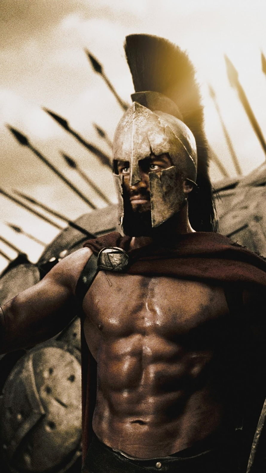 Leonidas King of Sparta in battle armor with spear formation backdrop HD phone wallpaper