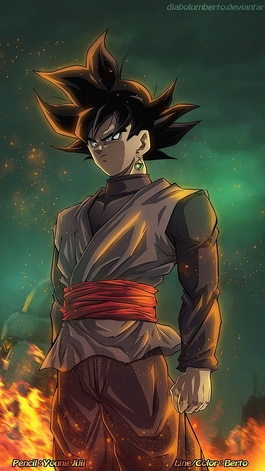 Android Black Goku in Dragon Ball Z Anime Style with Fiery Background HD phone wallpaper