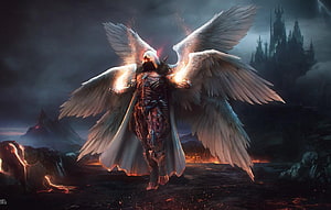 Diablo 4 Winged Angel Warrior in Dark Fantasy Landscape HD wallpaper