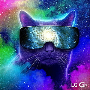 Cosmic Cat Wearing Galaxy Sunglasses Against Vibrant Nebula Background HD phone wallpaper