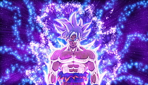 Goku Ultra Instinct Dragon Ball Anime Character with Blue Aura and Purple Energy Background HD wallpaper