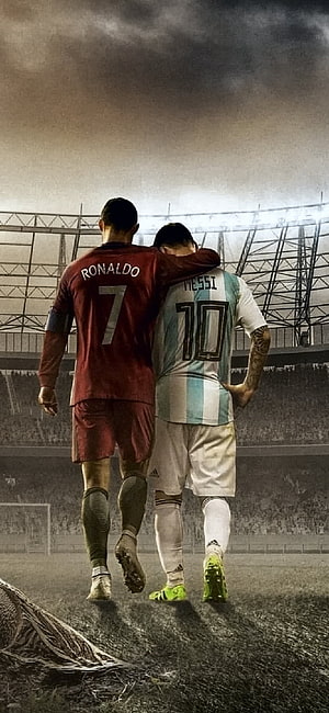 Ronaldo and Messi Walking Together on the Soccer Pitch HD phone wallpaper