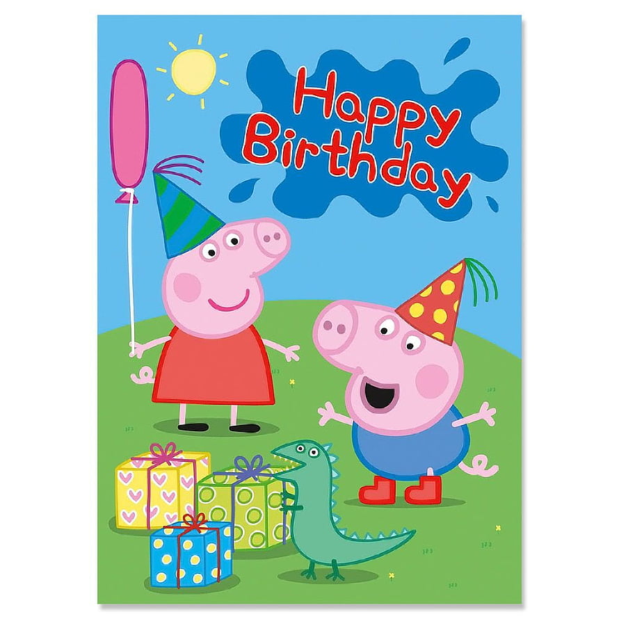 Peppa Pig and George Celebrating a Birthday with Party Hats and Gifts HD phone wallpaper
