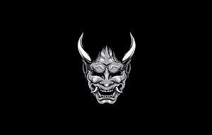 Hannya Demon Mask with Horns and Fierce Expression on Black Background HD wallpaper