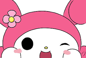 My Melody Winking With Pink Flower On Hood In Cute Cartoon Style HD wallpaper