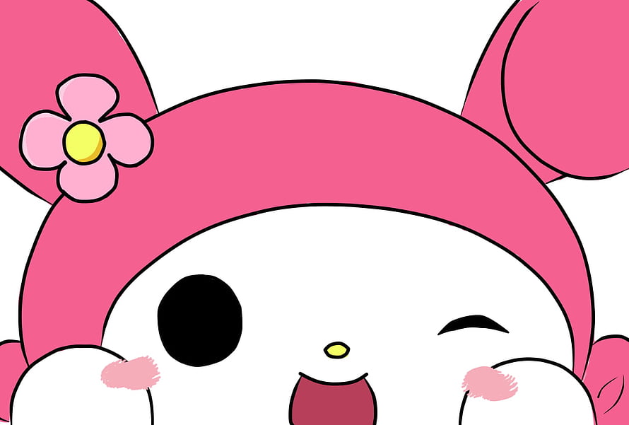 My Melody Winking With Pink Flower On Hood In Cute Cartoon Style HD wallpaper