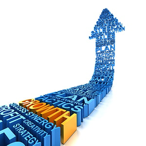 3D Business Growth Arrow Formed by Strategy and Success Words HD wallpaper