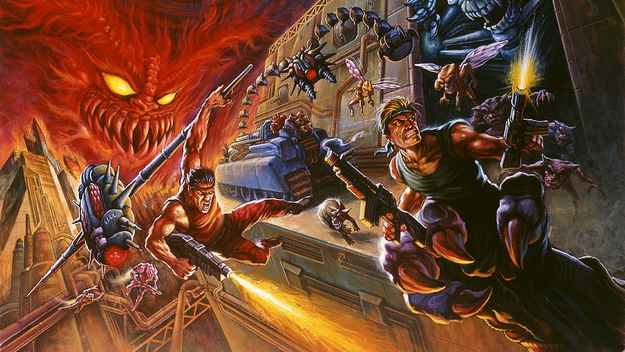 Contra III: The Alien Wars Classic Arcade Cover Art Featuring Bill and Lance in Intense Combat HD wallpaper