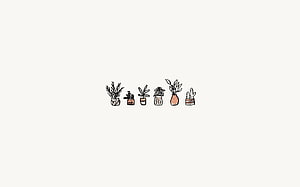 Minimalist Hand-Drawn Potted Plants and Succulents on a Clean Cream Background HD wallpaper