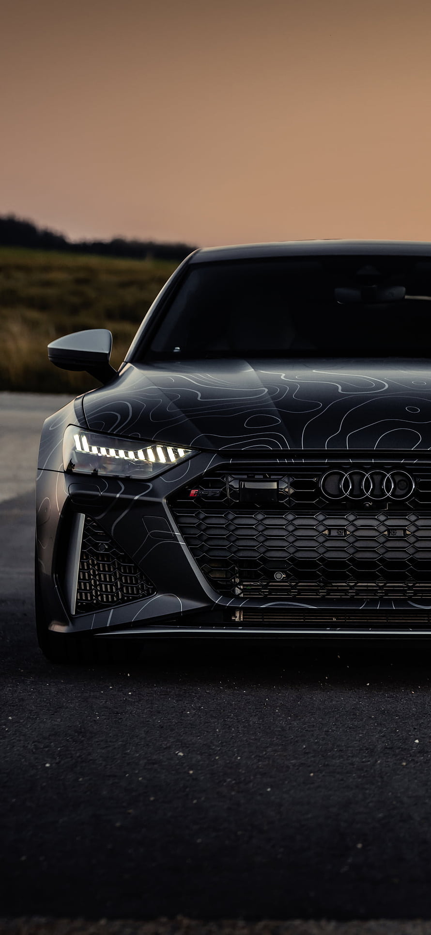 Audi RS7 Front Grille and Headlights at Sunset HD phone wallpaper