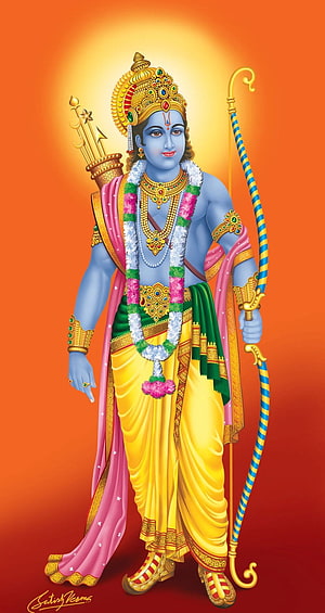 Lord Rama Standing Portrait with Bow and Arrows in Traditional Attire HD phone wallpaper