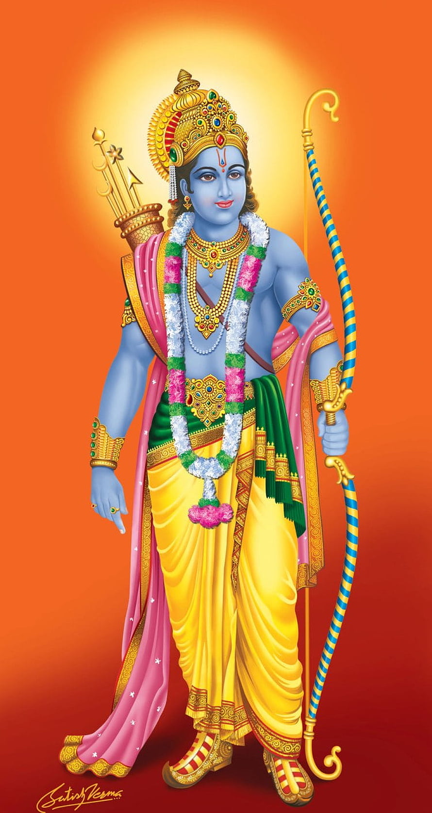 Lord Rama Standing Portrait with Bow and Arrows in Traditional Attire HD phone wallpaper