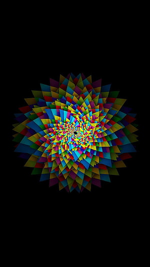 Vibrant Trippy Kaleidoscope Spiral on Black Background HD phone wallpaper