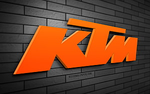 KTM Orange 3D Logo on Dark Gray Brick Wall HD wallpaper