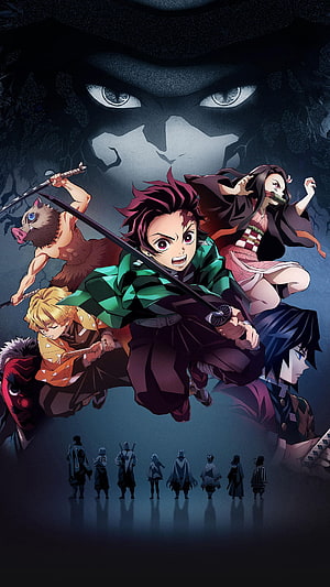 Demon Slayer Anime Key Visual Featuring Tanjiro Kamado and Demon Slayer Corps Members HD phone wallpaper