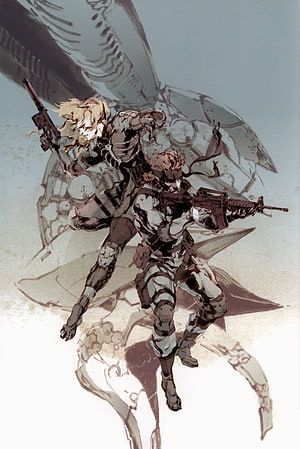 Metal Gear Solid 2: Sons of Liberty Concept Art Featuring Armed Characters and Mecha HD phone wallpaper
