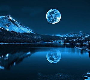 Full Moon Reflection on a Serene Mountain Lake at Night HD wallpaper